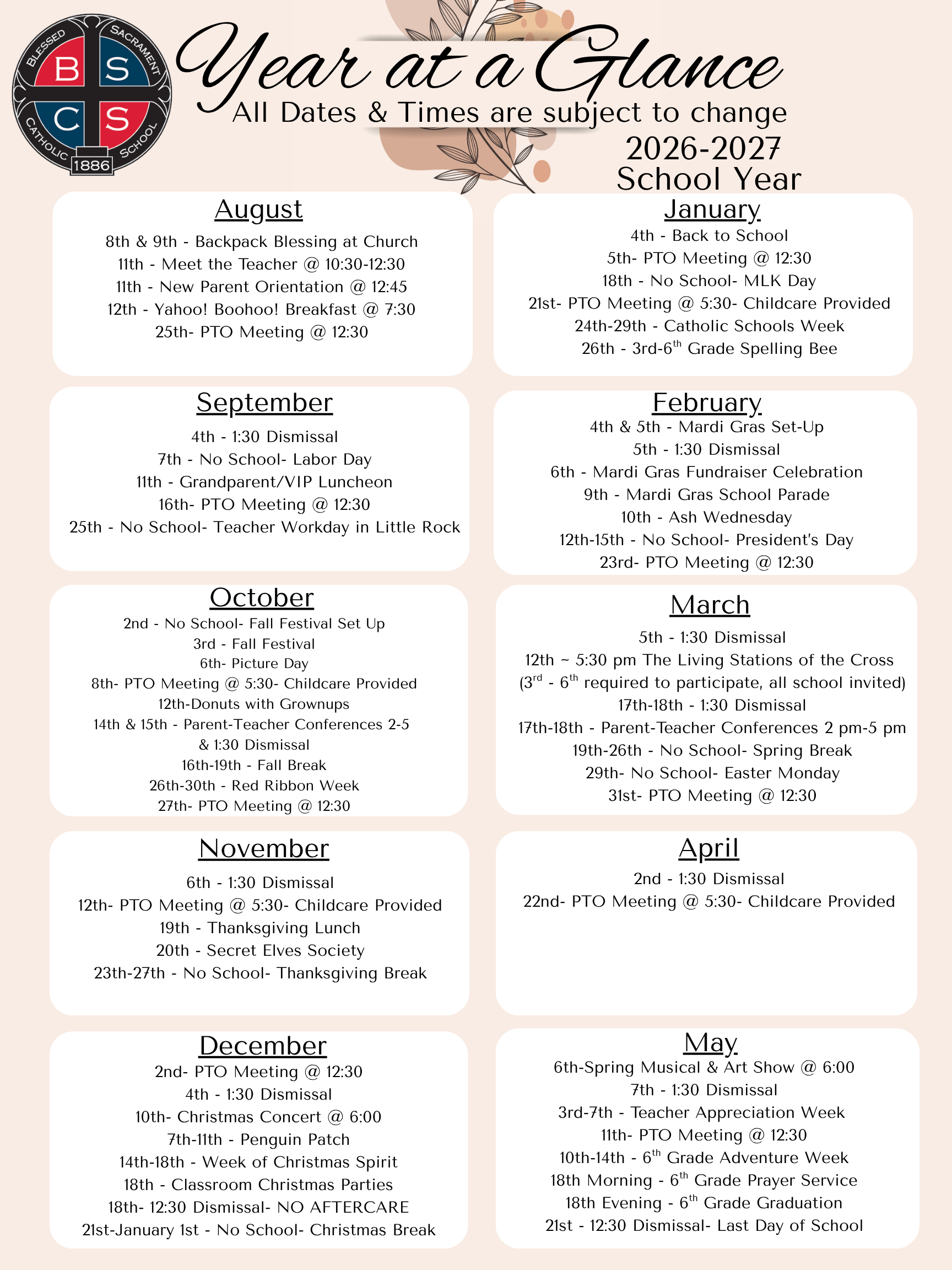 Year-Long Events 2026-2027
